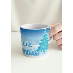 Taza Feliz Navidad Nieve Azul