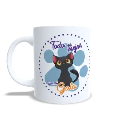 Taza de Gato Negro "Todo es Mejor con mi Gato" - Regalo Único