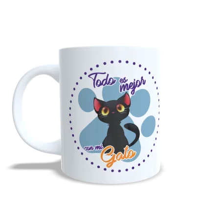 Taza de Gato Negro "Todo es Mejor con mi Gato" - Regalo Único