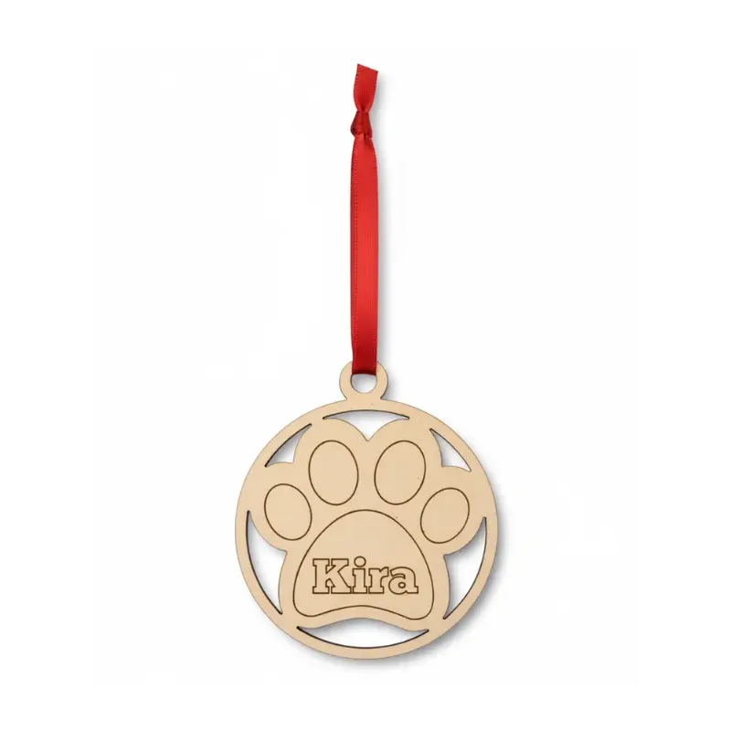 Adorno Navidad de Madera Huella de Mascota y Nombre