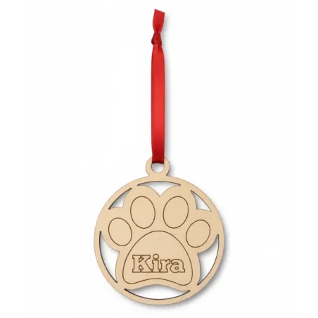 Adorno Navidad de Madera Huella de Mascota y Nombre