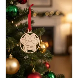 Adorno Navidad de Madera Huella de Mascota y Nombre