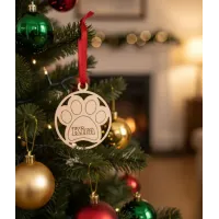 Adorno Navidad de Madera Huella de Mascota y Nombre