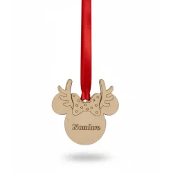 Adorno Navidad de Madera: Lazo y Reno Nombre Personalizado