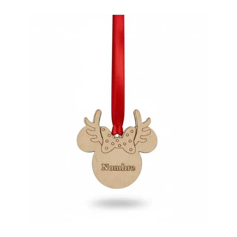Adorno Navidad de Madera: Lazo y Reno Nombre Personalizado