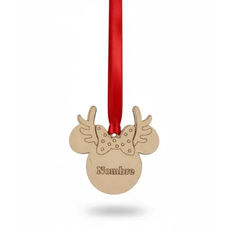 Adorno Navidad de Madera: Lazo y Reno Nombre Personalizado