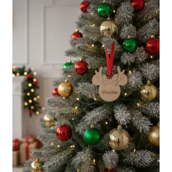 Adorno Navidad de Madera: Lazo y Reno Nombre Personalizado