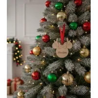 Adorno Navidad de Madera: Lazo y Reno Nombre Personalizado