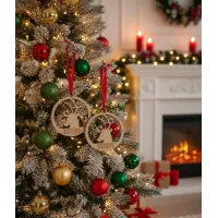 Adorno de Navidad de Madera Reno y Nombre