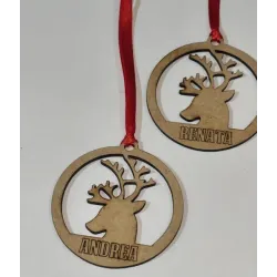 Adorno de Navidad de Madera Reno y Nombre