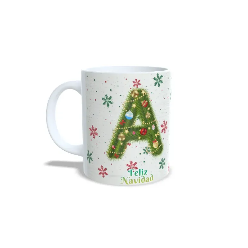 Taza Navidad: Inicial Decorada Foto/Nombre Personalizado