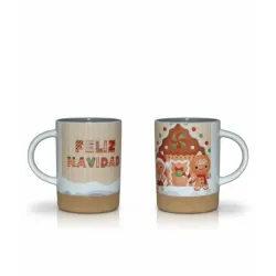 Taza Navidad casa Jengibre base corcho