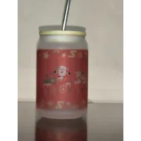 Vaso de Cristal Navideño con Pajita