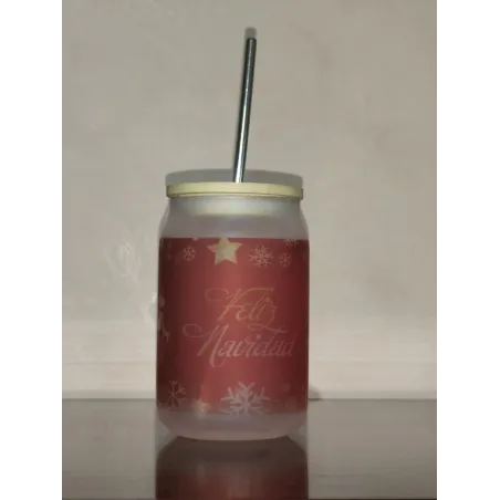 Vaso de Cristal Navideño con Pajita