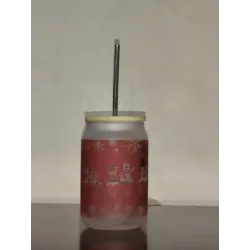 Vaso de Cristal Navideño con Pajita