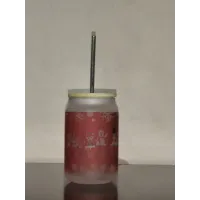 Vaso de Cristal Navideño con Pajita