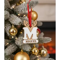 Adorno Navidad Reno con Inicial y Nombre