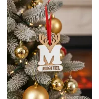 Adorno Navidad Reno con Inicial y Nombre
