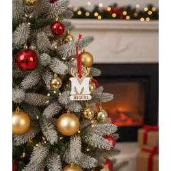 Adorno Navidad Reno con Inicial y Nombre