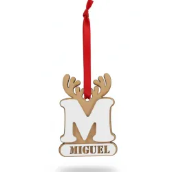 Adorno Navidad Reno con Inicial y Nombre