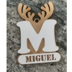 Adorno Navidad Reno con Inicial y Nombre