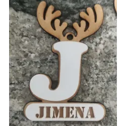 Adorno Navidad Reno con Inicial y Nombre