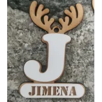 Adorno Navidad Reno con Inicial y Nombre