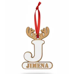 Adorno Navidad Reno con Inicial y Nombre