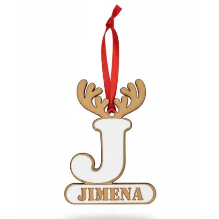 Adorno Navidad Reno con Inicial y Nombre