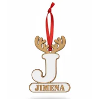 Adorno Navidad Reno con Inicial y Nombre