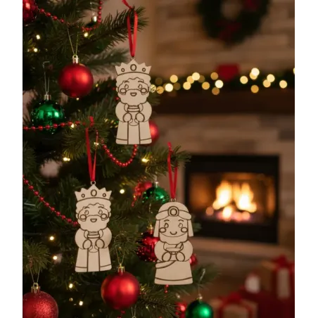 Pack 3 Adornos Reyes Magos Madera