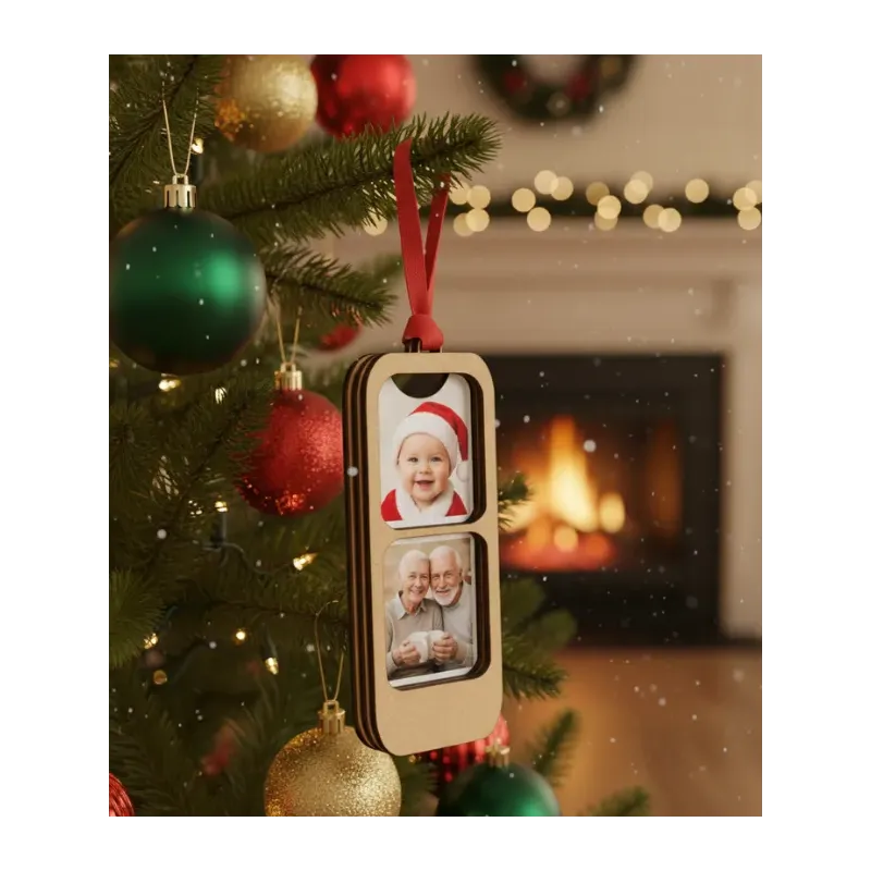 Adorno Madera para 2 Fotos Navidad