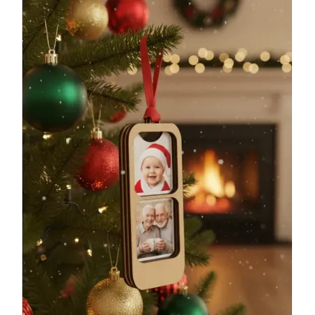 Adorno Madera para 2 Fotos Navidad