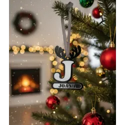 Adorno Reno Personalizado Metacrilato Negro-Plata Espejo