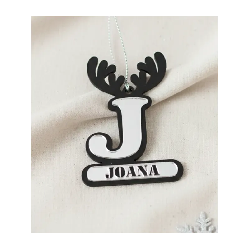 Adorno Reno Personalizado Metacrilato Negro-Plata Espejo