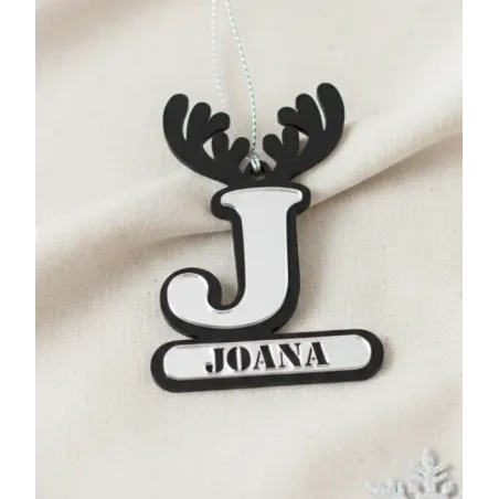 Adorno Reno Personalizado Metacrilato Negro-Plata Espejo