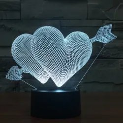 Lámpara LED 3D Corazones y Flecha - Regalo Romántico de Amor