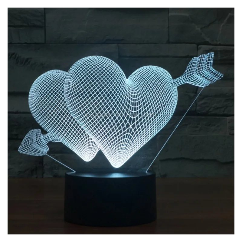 Lámpara LED 3D Corazones y Flecha - Regalo Romántico de Amor Lámpara LED 3D Corazones y Flecha - Regalo Romántico de Amor