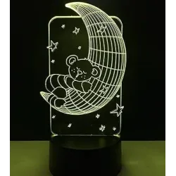 Lámpara 3D Oso en Luna | Luz Noche LED Colores | Regalo Original Niños
