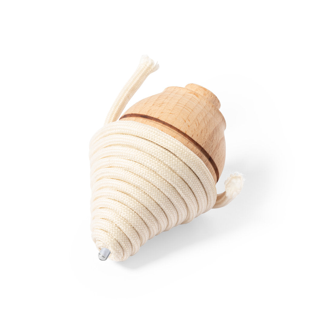 Peonza de madera y cuerda de algodón separadas