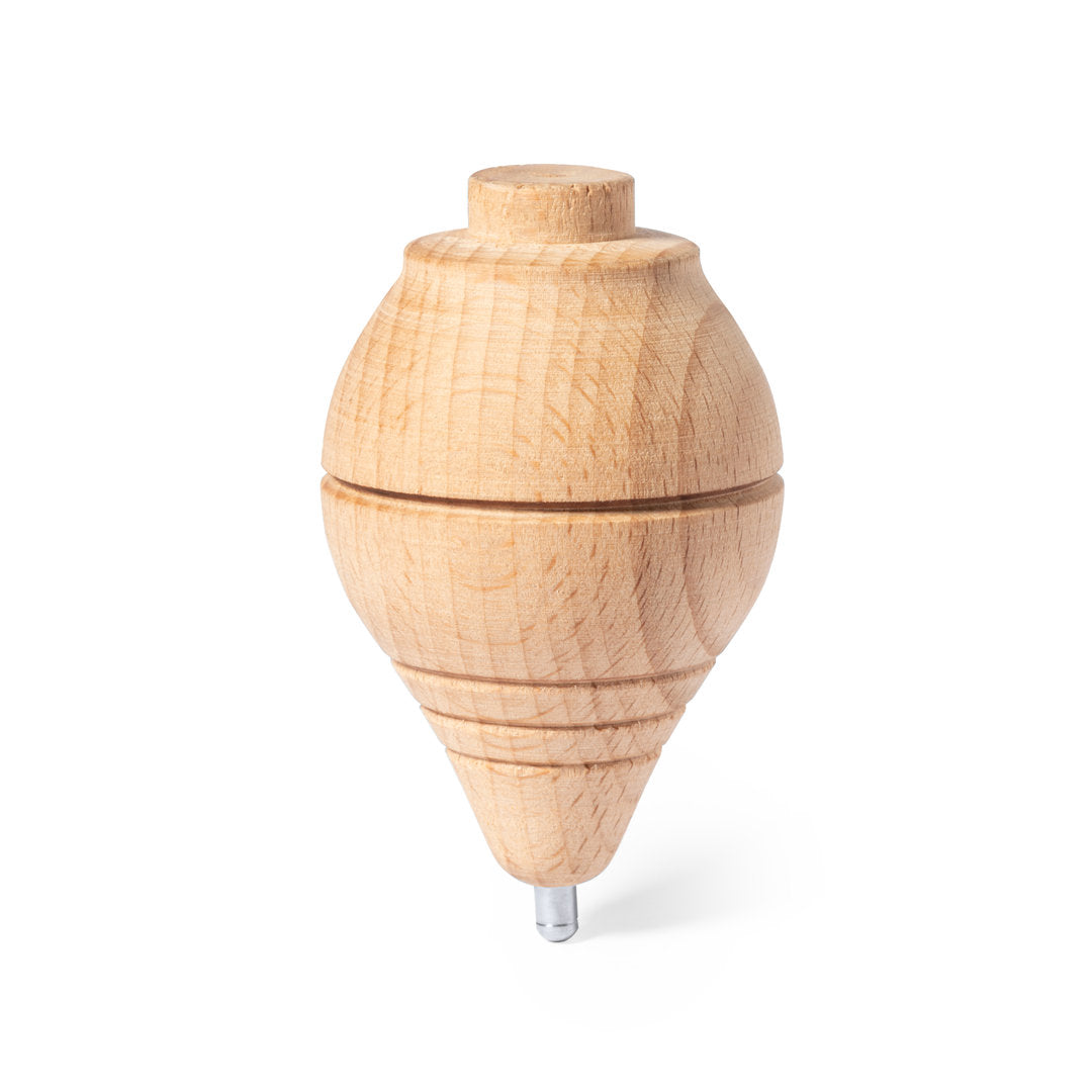 Peonza de madera con cuerda enrollada