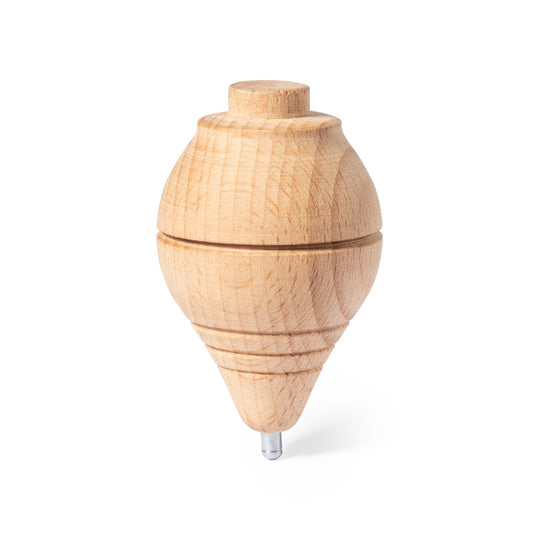 Peonza de madera con cuerda enrollada