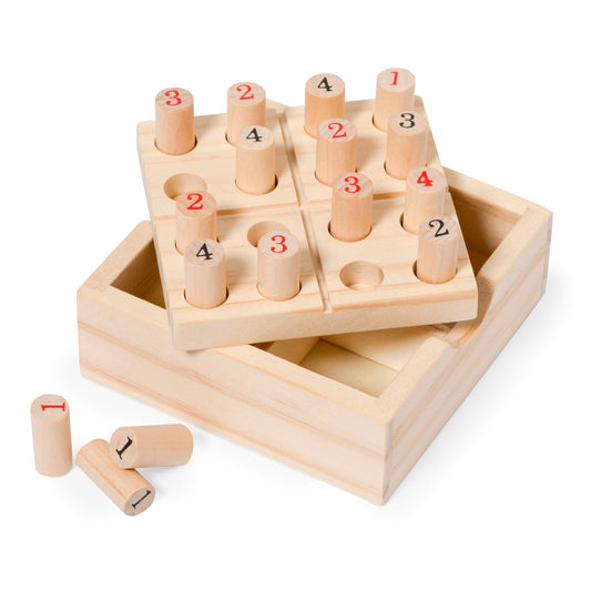 Juego de Sudoku de madera con cilindros numerados y caja