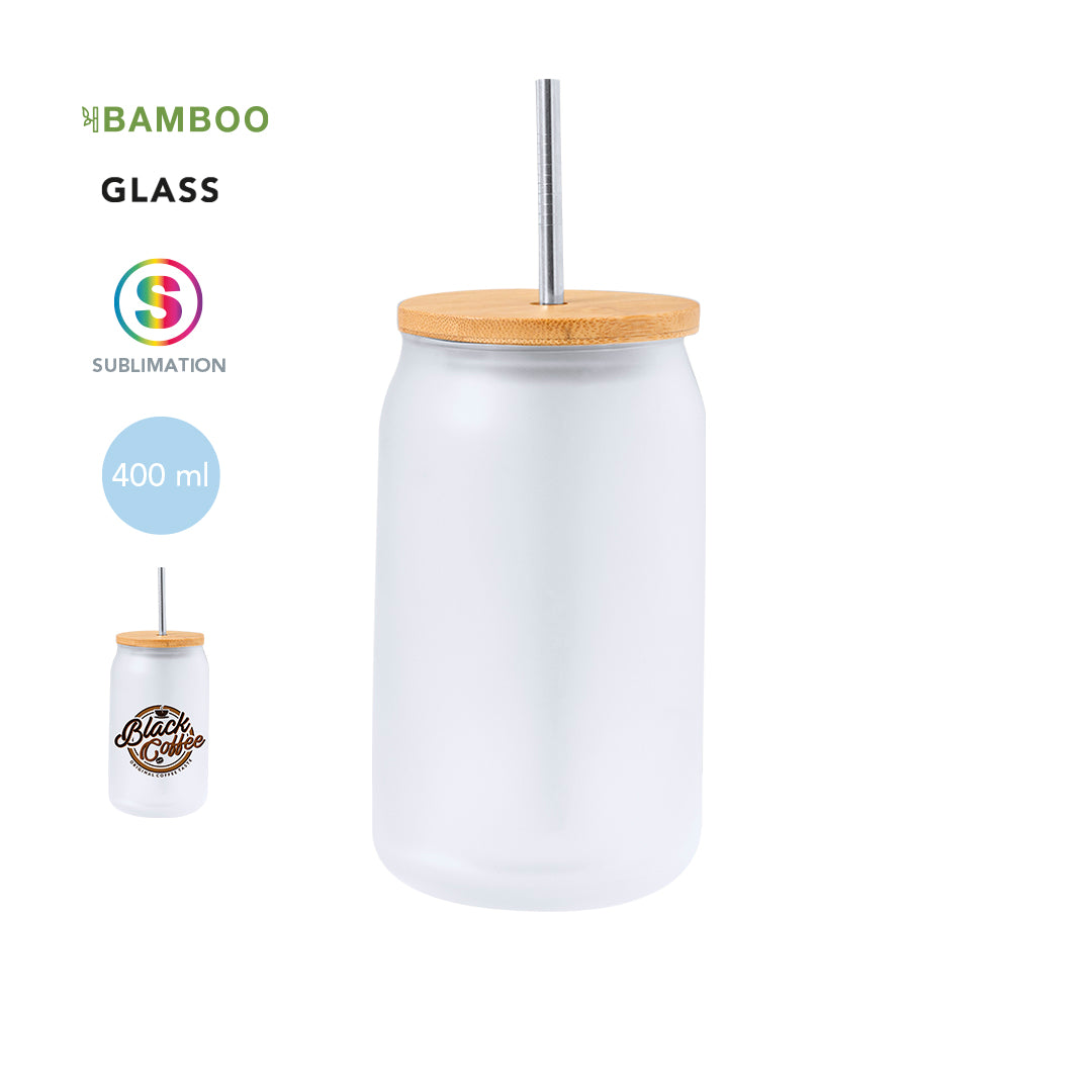 Vaso Jar de Cristal Personalizado con Tapa de Bambú
