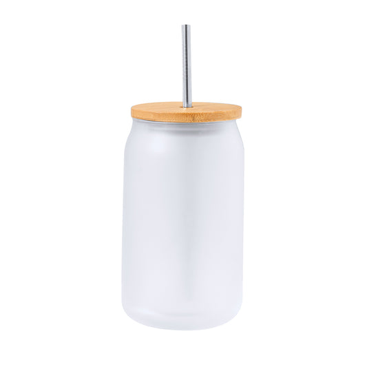 Vaso Jar de Cristal Personalizado con Tapa de Bambú