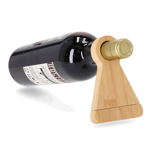 Soporte botellero de bambú con botella de vino