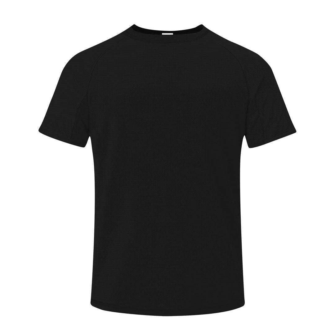 Camiseta adulto negra 100% poliéster transpirable 135g/m² vista frontal