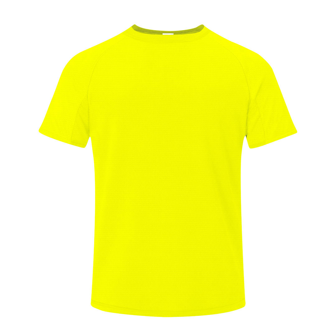 Camiseta adulto amarillo flúor 100% poliéster transpirable 135g/m² vista frontal