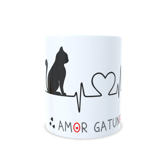 Taza Amor Gatuno - Silueta de Gato con Electrocardiograma