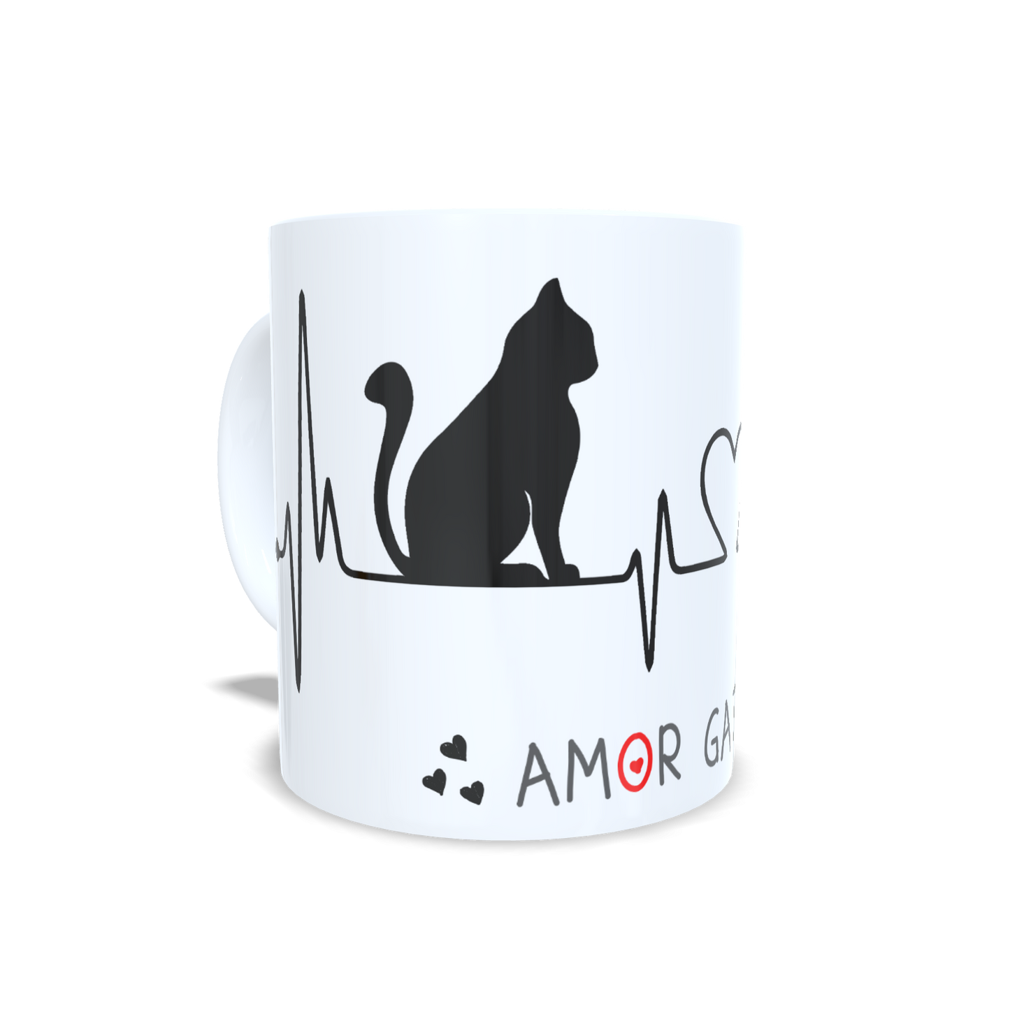 Taza Amor Gatuno - Silueta de Gato con Electrocardiograma